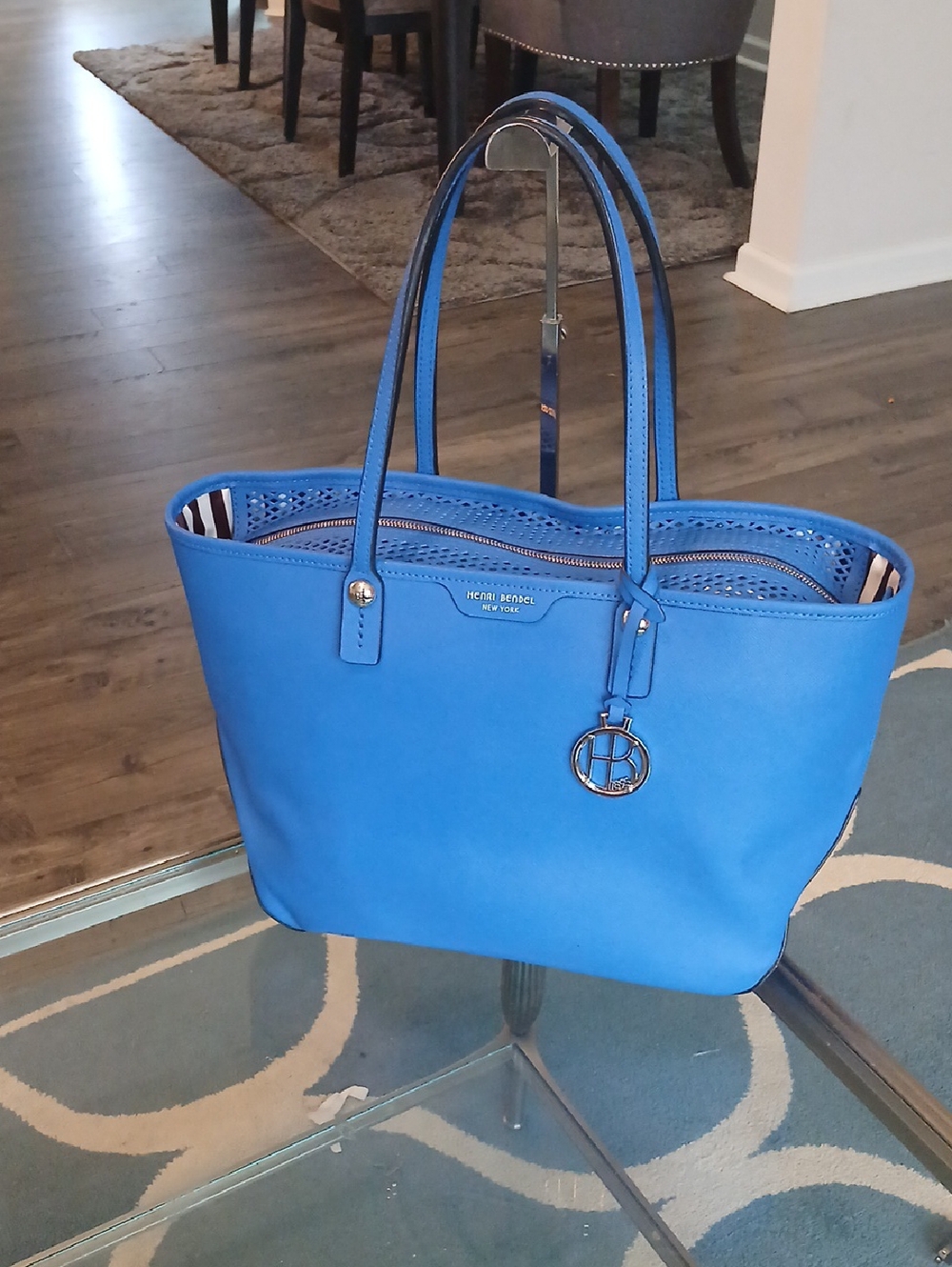 henri bendel Bright Blue Leather Tote with Signature Charm